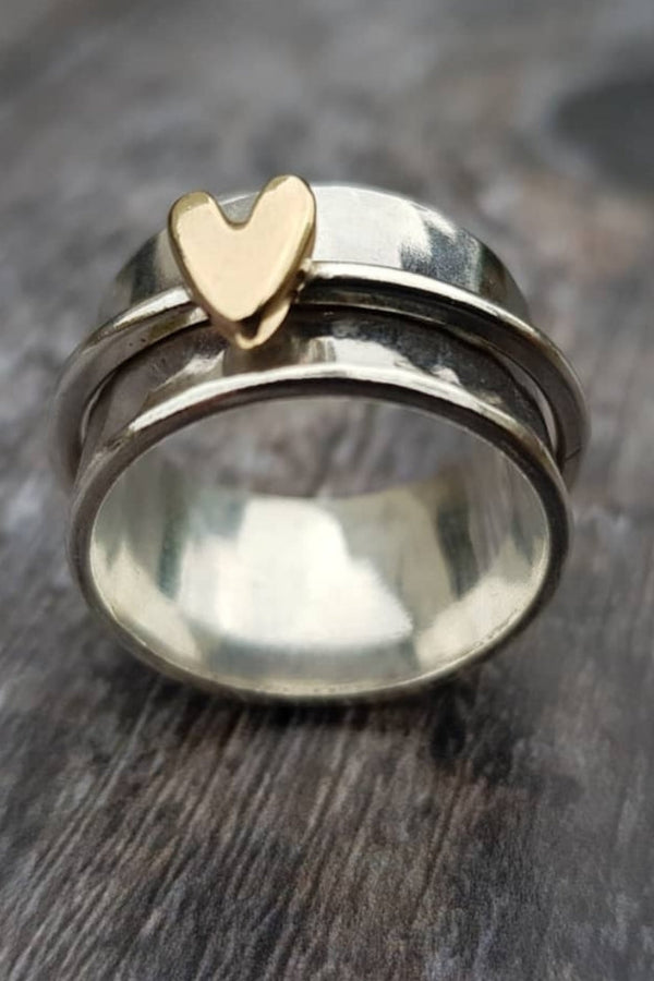 Lena - Retro Silver Ring for Women Featuring a Golden Heart