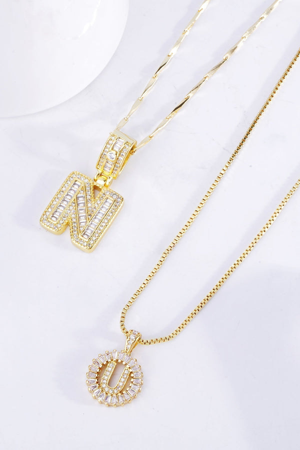 Initial - Gold Moissanite Letter Necklace Set