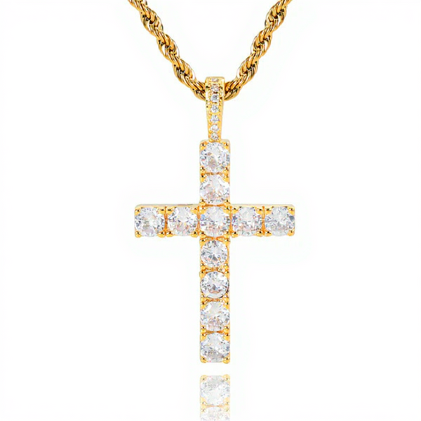 Gold Moissanite Cross Necklace - Faith Collection