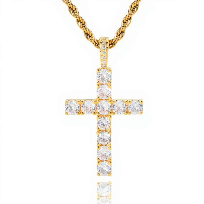 Gold Moissanite Cross Necklace - Faith Collection