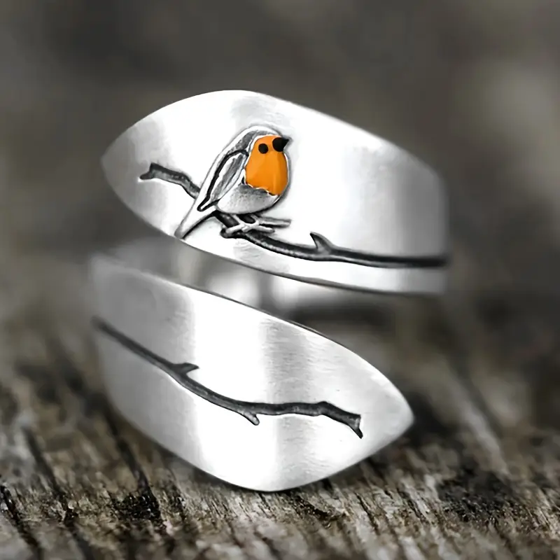 Adjustable Silver Avian Ring