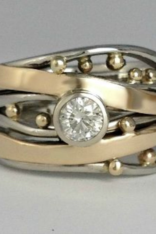 Antique Gold Ring Featuring Inlay and Zircon Accents