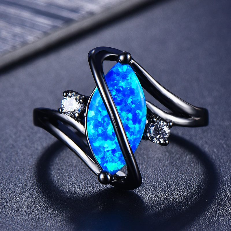 Dark Silver Ring Featuring Blue Opal