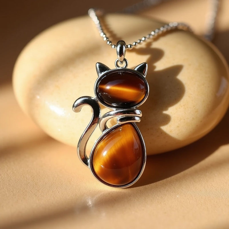 Natural Stone Cat Necklace