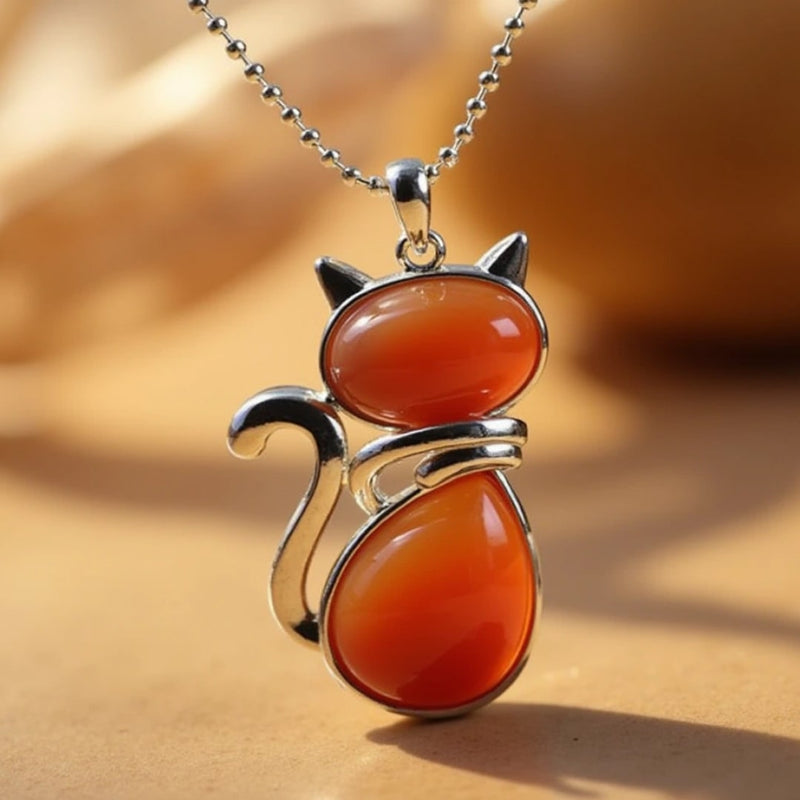 Natural Stone Cat Necklace
