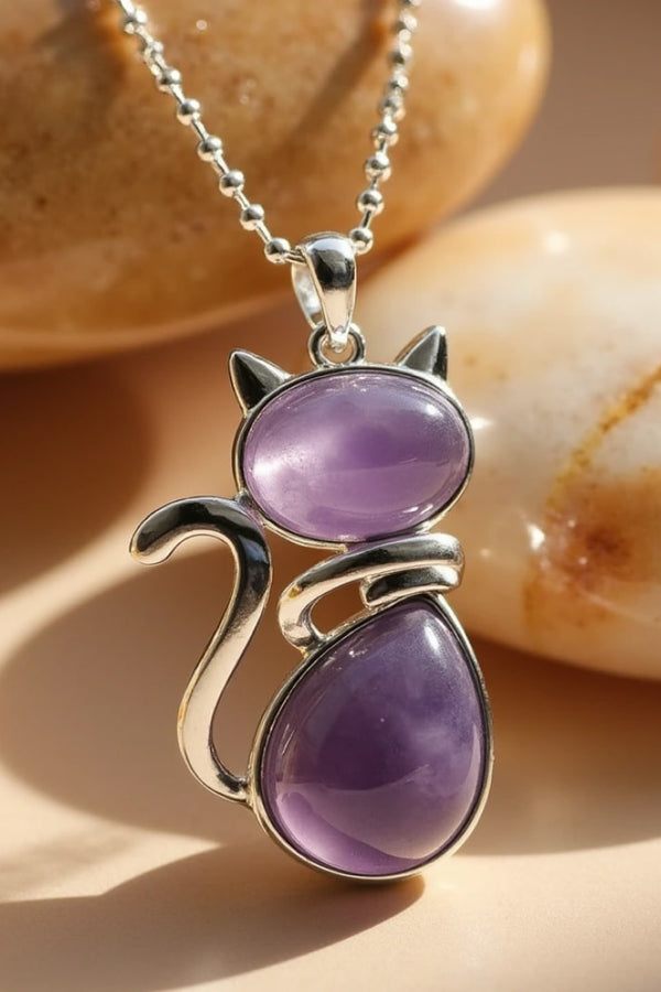 Natural Stone Cat Necklace