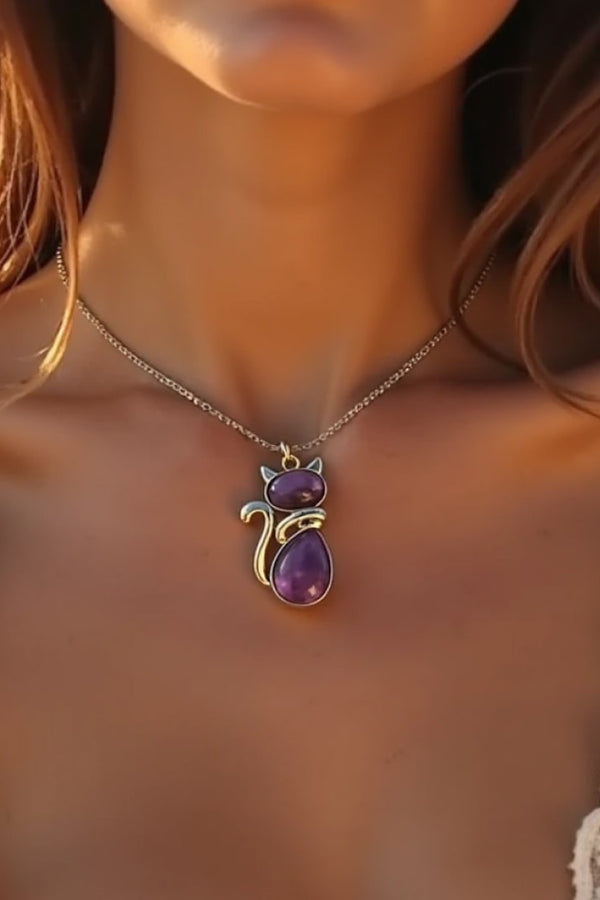 Natural Stone Cat Necklace