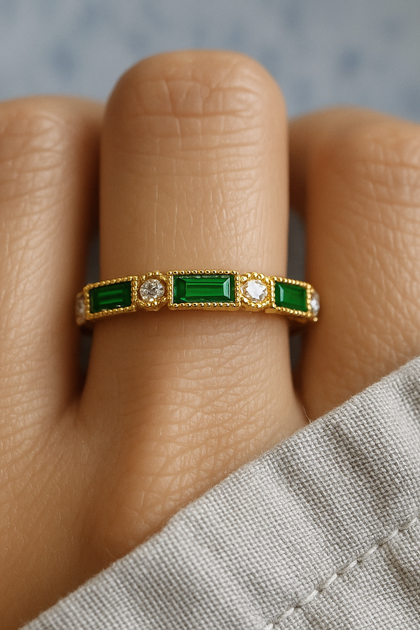Alex - Gold Ring Featuring Green Zirconium Inlay