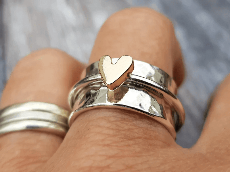 Silver Ring Featuring a Golden Heart