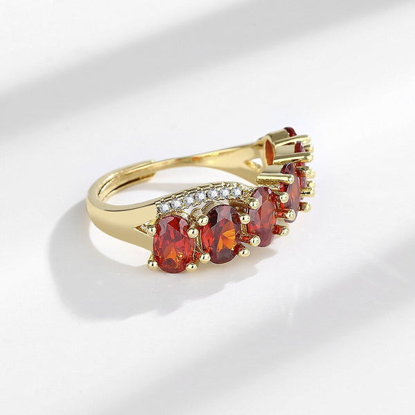 Vintage-Inspired Gold Ring with Red Zircon Accent