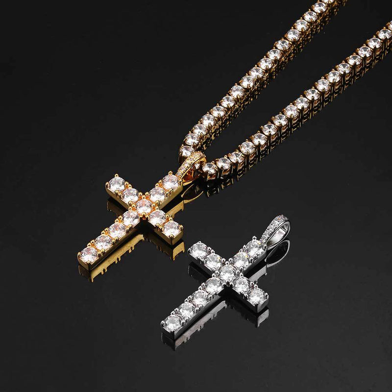 Faith - 18K Gold Cross Necklace Featuring Moissanite