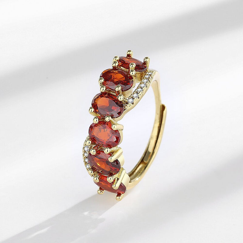 Vintage-Inspired Gold Ring with Red Zircon Accent