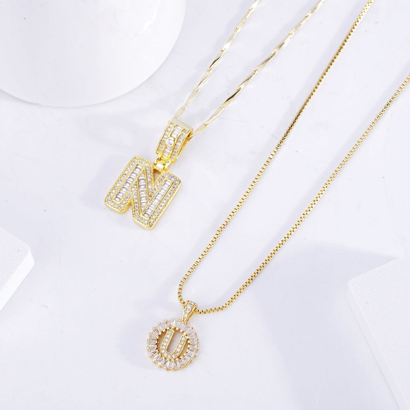 Initial - Gold Moissanite Letter Necklace Set
