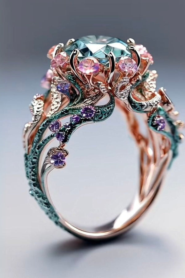 Exotic Multicolor Natural Gemstone Ring