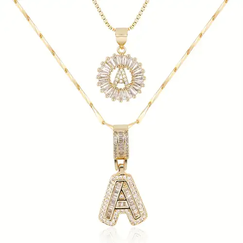 Initial - Gold Moissanite Letter Necklace Set