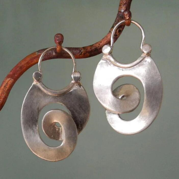 Unique Vintage Silver Earrings with Asymmetrical Design