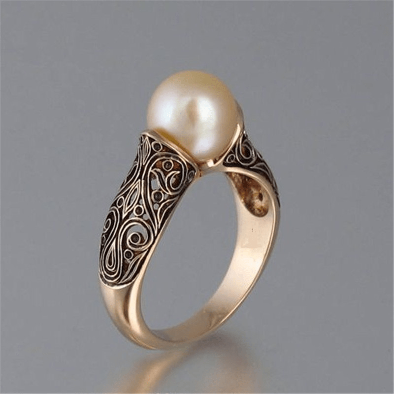 Vintage Pearl-Embellished Gold Ring