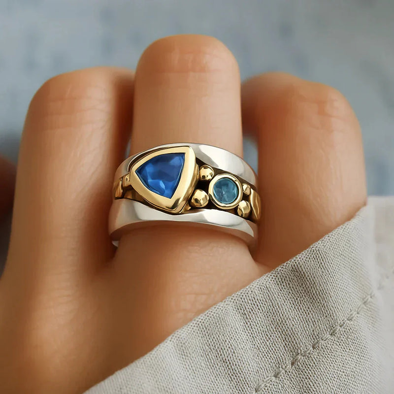 Retro Bohemian Ring Featuring Blue Zirconia