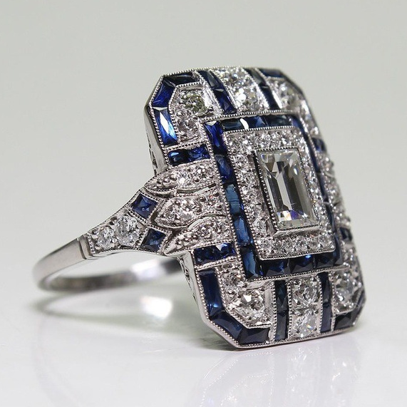 Mia - Women's Vintage Ring in Blue and Silver Shade