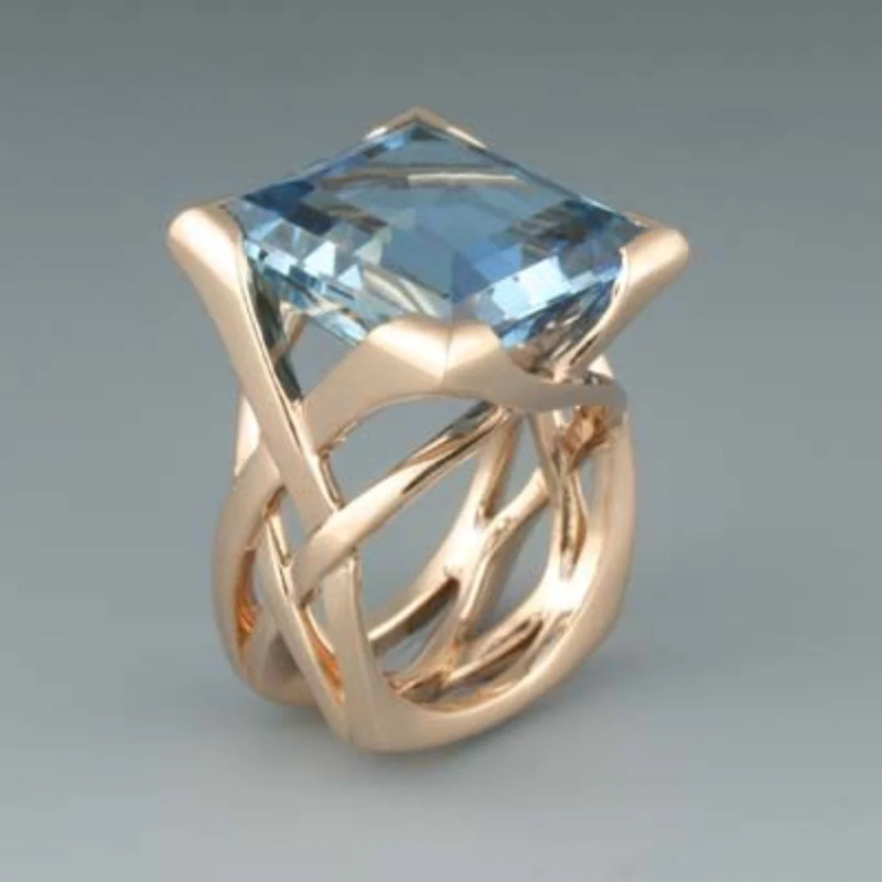 Vintage Rose Gold Ring Featuring Blue Zirconia