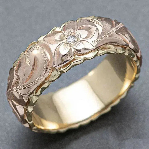 Gold Ring with Vintage Pink Floral Design
