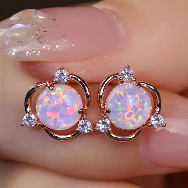 Rose Opal Gold Earrings