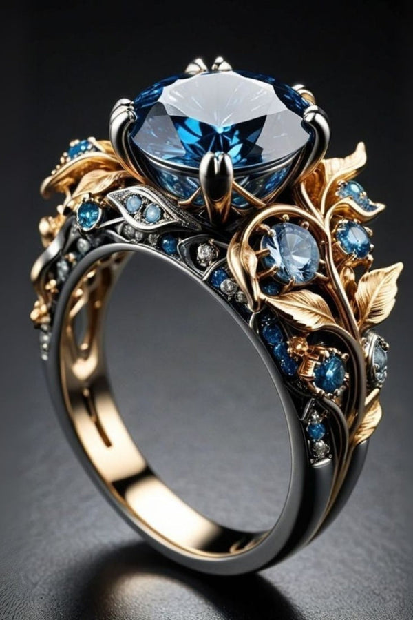 Stunning Floral Blue Crystal Ring