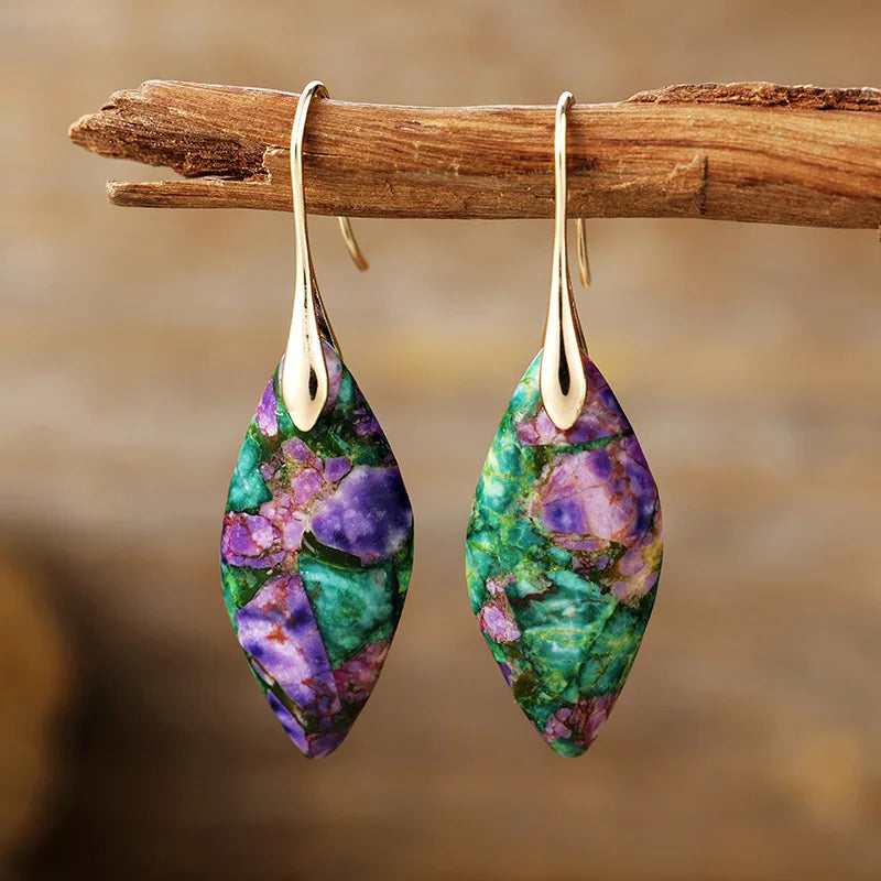 Teardrop-Shaped Earrings Featuring Natural Stones