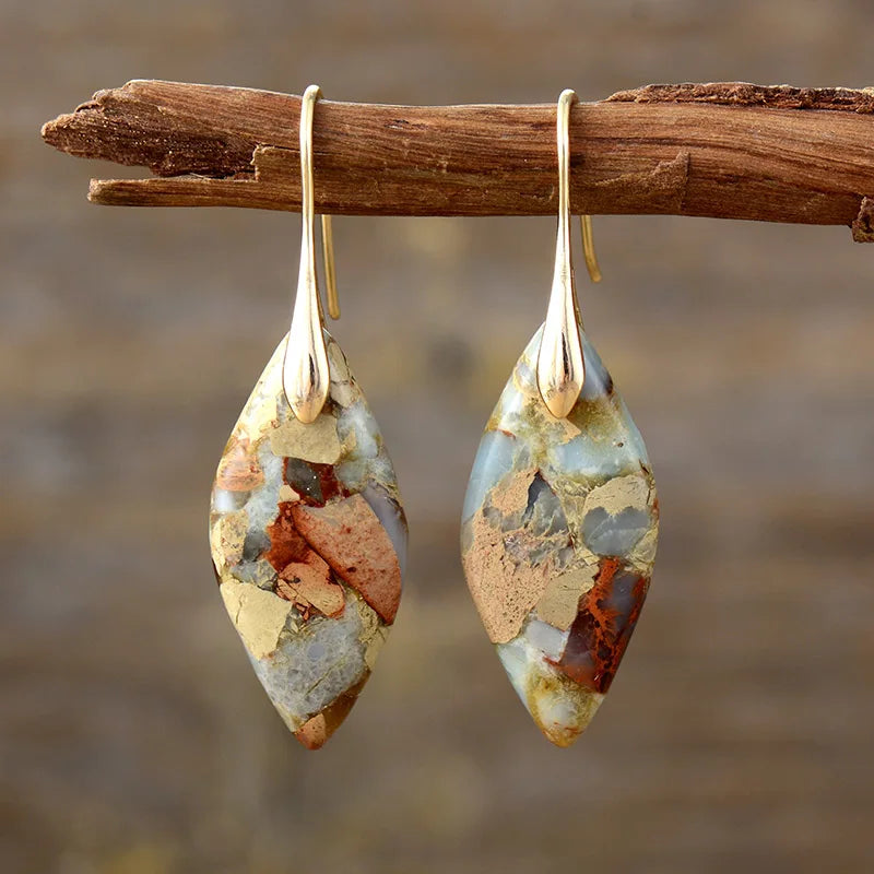 Teardrop-Shaped Earrings Featuring Natural Stones